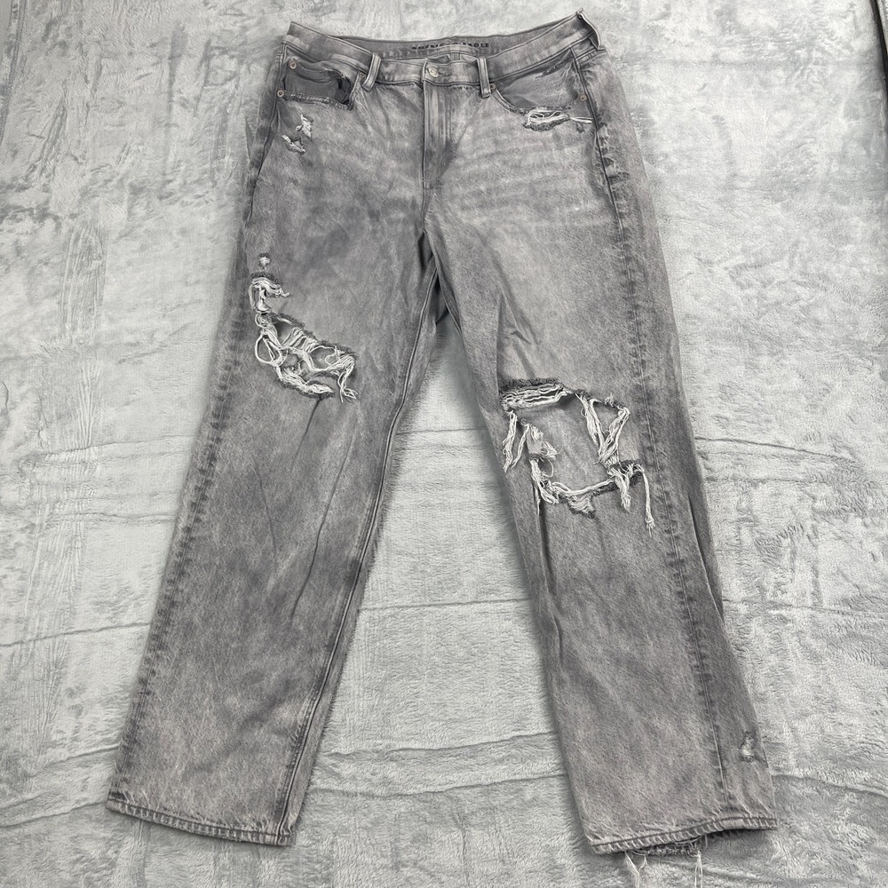 American Eagle Outfitters Jeans Womens 14 (32x29) Gray Denim Ripped Straight Leg